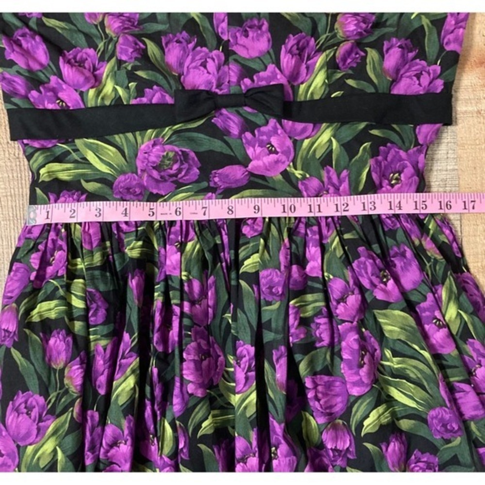 Bernie Dexter Grace Purple Tulip Floral Dress XL Black Rockabilly Pinup USA Made - Picture 8 of 8